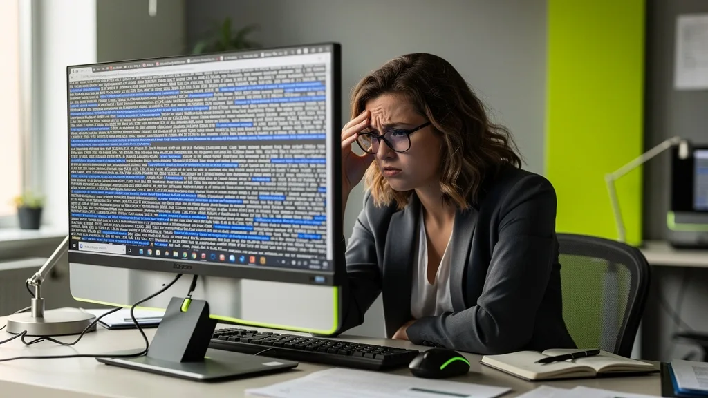 A frustrated user looking at a spammy webpage with too many links.