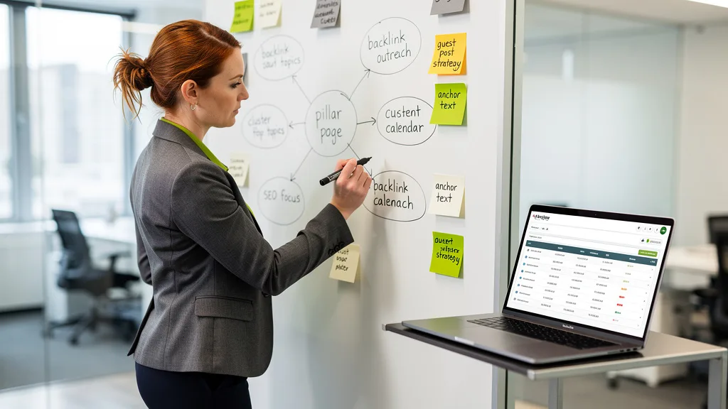 A content strategist planning a linkable content asset on a whiteboard.