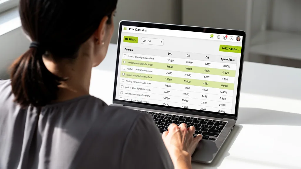 Click to manage / replace image A list of PBN domains being filtered by a Domain Authority score between 20 and 30.