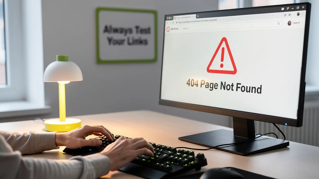 A computer screen showing a 404 error page, representing a broken link that hurts SEO.