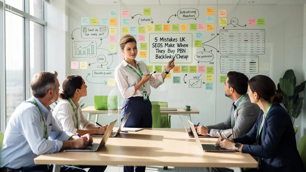Marketing team brainstorming a link-worthy content strategy on a whiteboard.