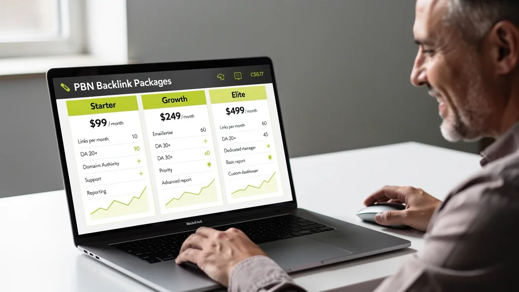 A comparison table showing pricing tiers for PBN backlink packages.
