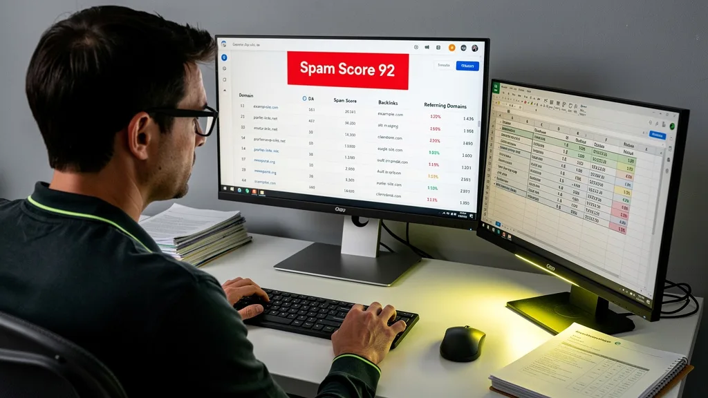 Click to manage / replace image A computer screen showing a PBN domain with a dangerously high spam score highlighted in red.