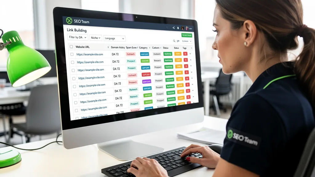 An SEO professional using software to filter a list of potential websites for link building outreach.