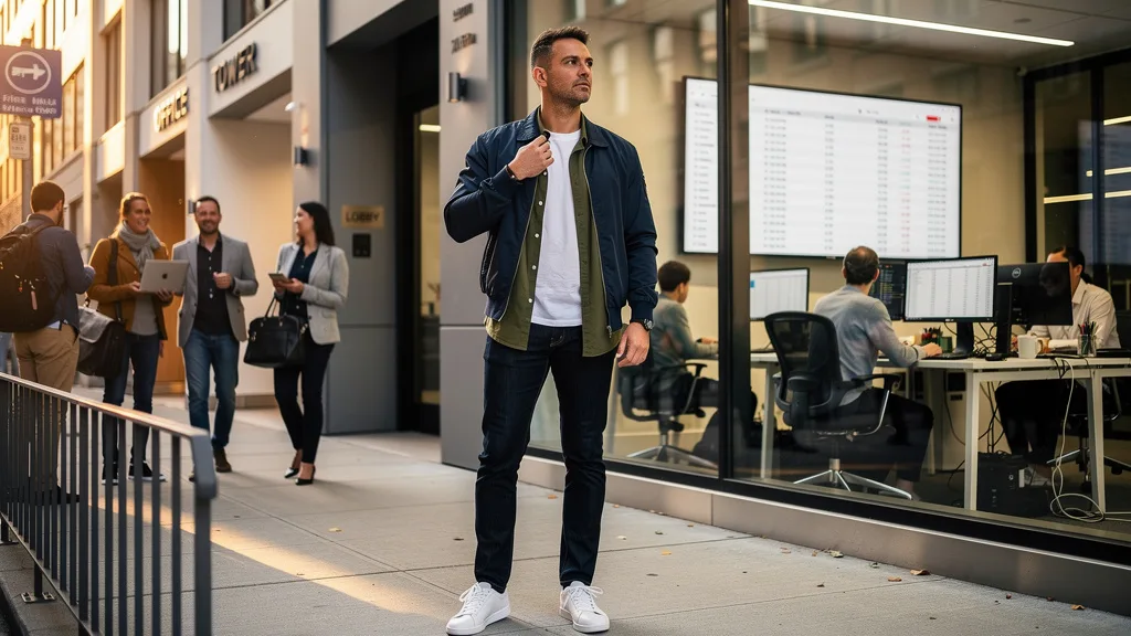 Man demonstrating effective layering for changing weather conditions.