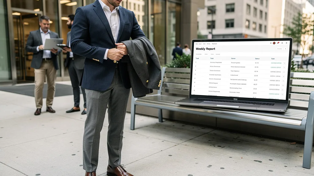 Click to manage / replace image A man in a classic navy blazer, showing the difference in Suit vs Blazer.
