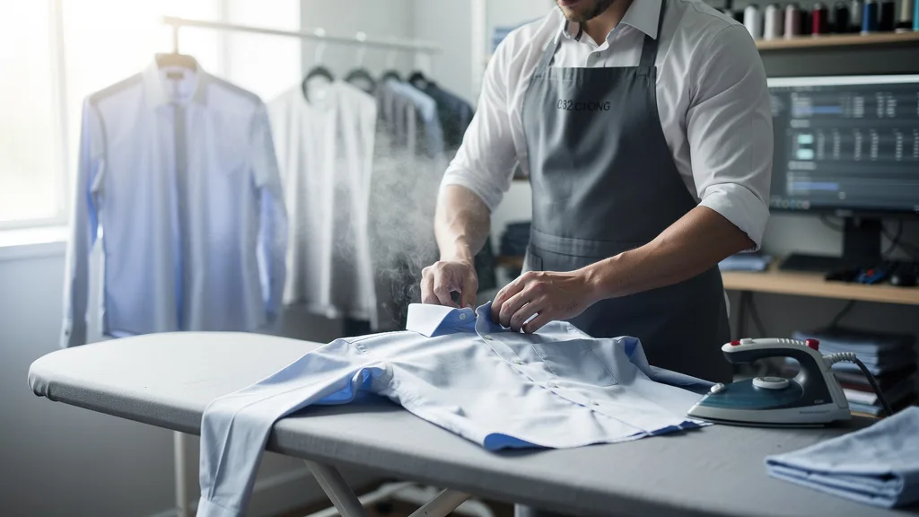 A person ironing a poplin shirt, which is known to wrinkle easily.