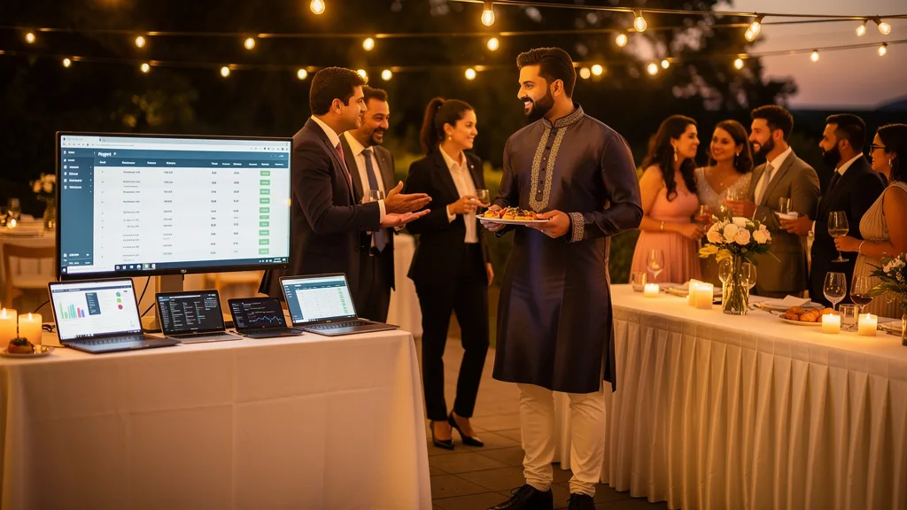 Click to manage / replace image Man wearing a formal straight-cut kurta at a wedding reception.