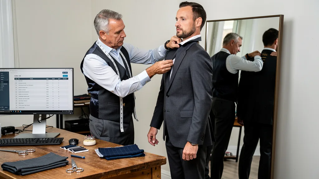 A tailor takes measurements for a client