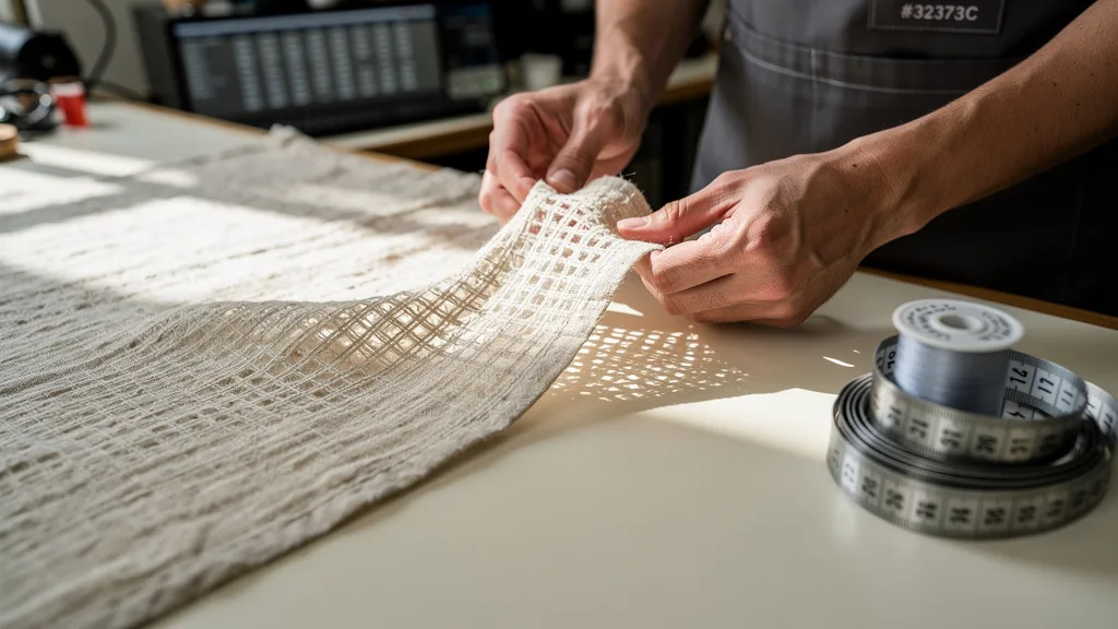 Click to manage / replace image Close-up view of the textured, breathable weave of a natural linen dress shirt fabric.