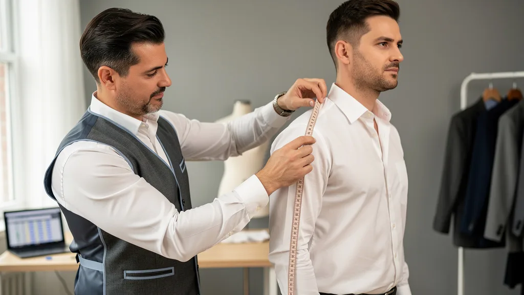 Click to manage / replace image A tailor accurately measuring a man