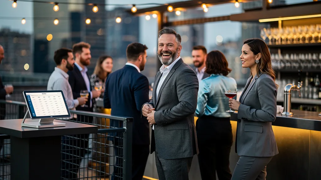 Click to manage / replace image People at a smart casual event wearing stylish trousers and blazers.