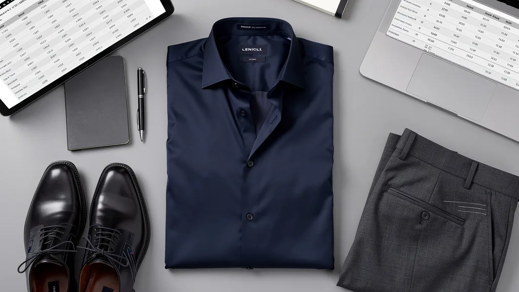 Click to manage / replace image A flat lay of a smooth navy blue Tencel dress shirt showing its modern, silky texture.