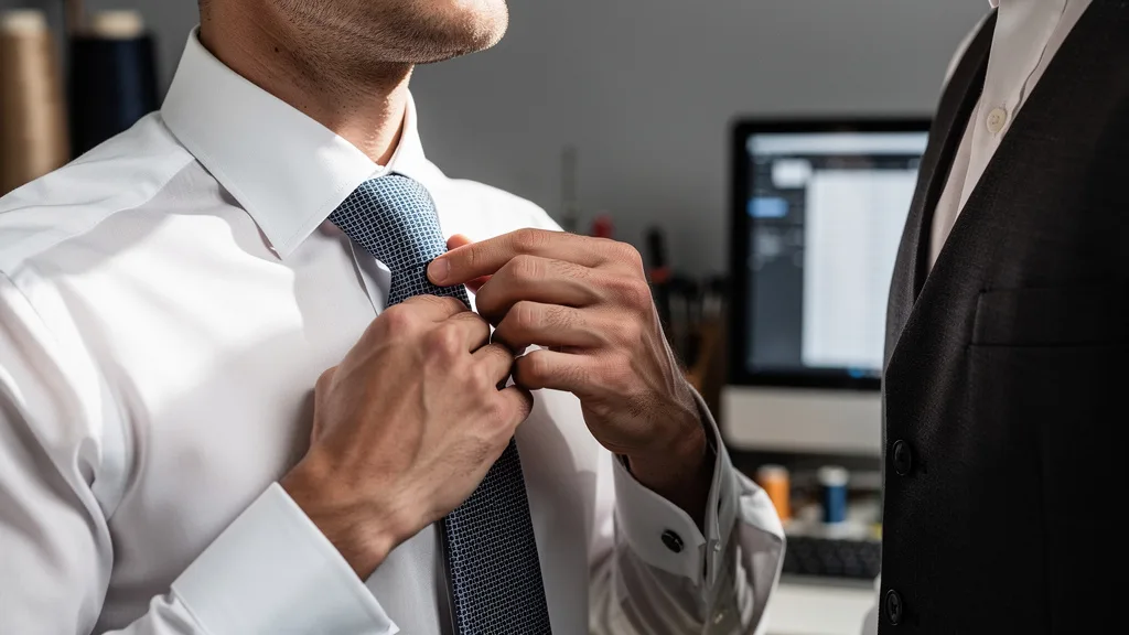 Close-up of a classic point collar on a white dress shirt.