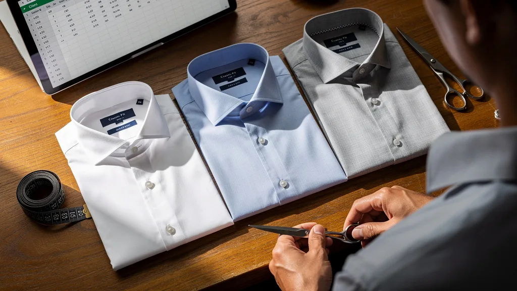 Click to manage / replace image Close-up comparison of common dress shirt fabrics: poplin, twill, and Oxford.