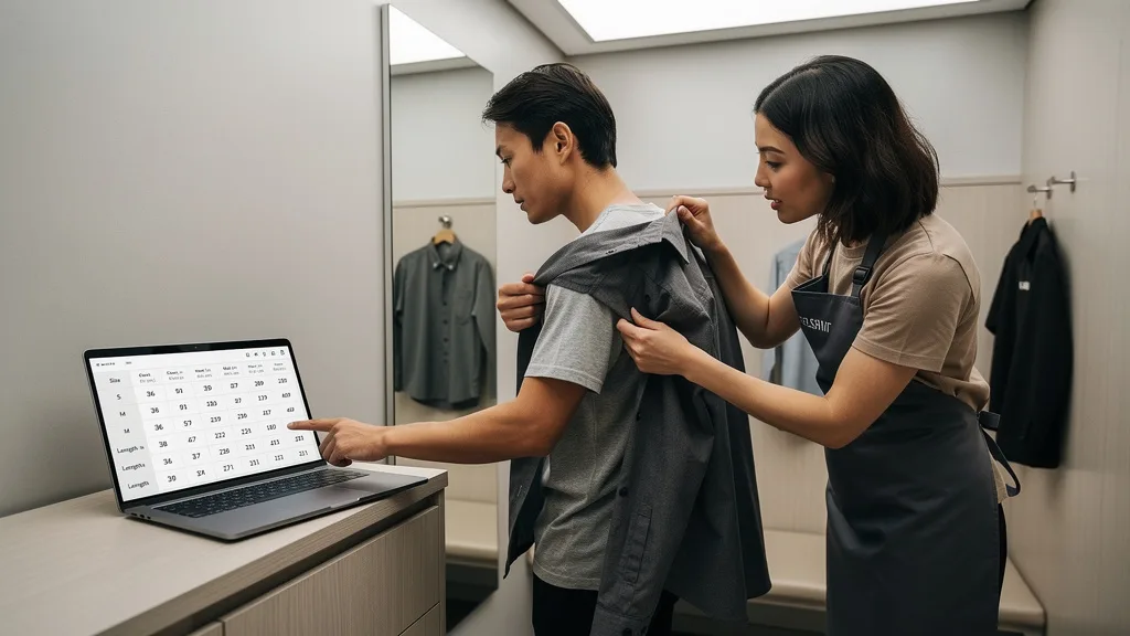 How to Shop for XXXXL - A size chart for XXXXL shirts being reviewed on a laptop.