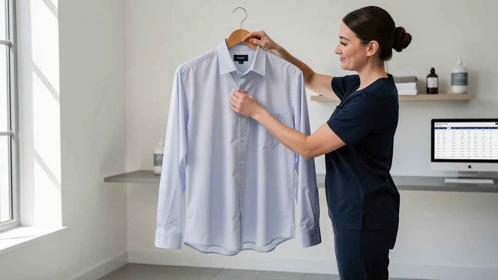 Care Tips - A big and tall shirt air-drying on a wooden hanger, a key care tip for premium shirts.