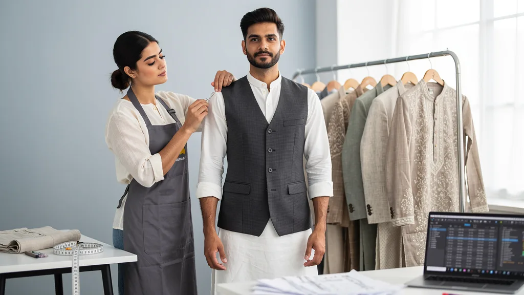 Click to manage / replace image A comparison of a waistcoat and a Nehru jacket styled over the same kurta.