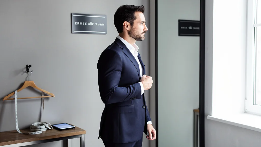 Man demonstrating the key checkpoints of a perfectly fitting suit jacket.