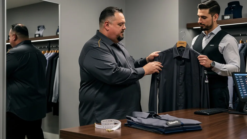 Click to manage / replace image 5 Mistakes Big Guys Make - A person comparing their measurements to a size chart, a crucial step in avoiding mistakes wh