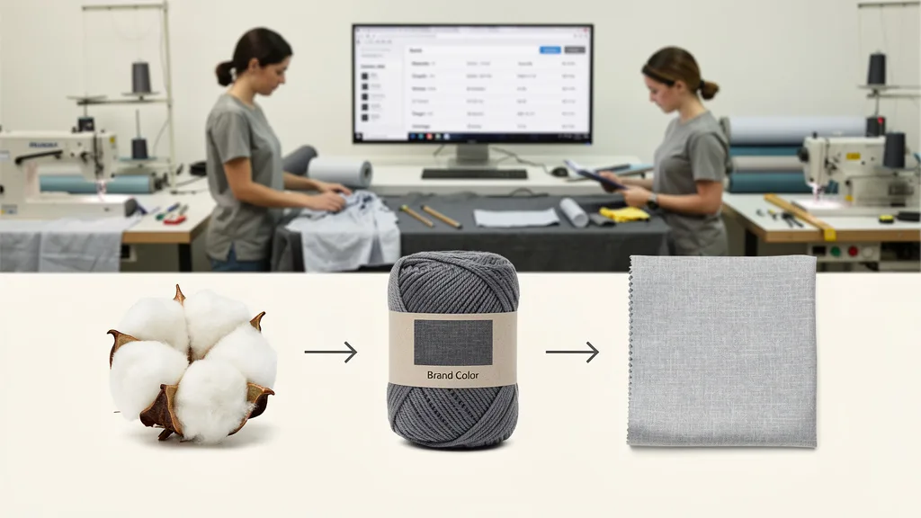 Click to manage / replace image A visual representation showing cotton, two-ply yarn, and woven fabric as key shirt components.