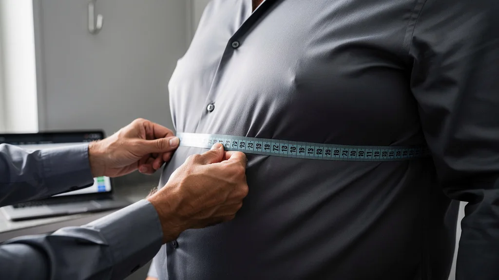 Click to manage / replace image How to Measure Your Chest for a Premium XXXL Shirt: close-up of measuring tape on chest