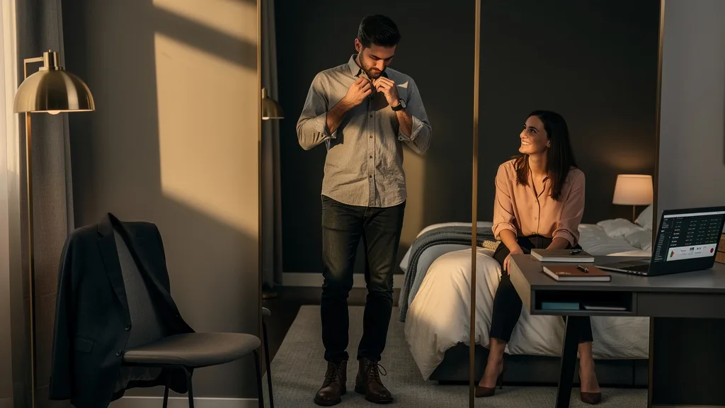 A man making a common style mistake with a wrinkled, oversized shirt for a date.