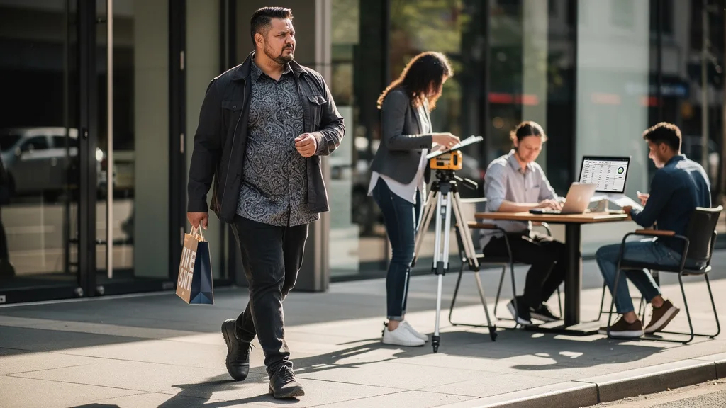 A man styling a patterned XXXXL shirt with a jacket and jeans for a flattering look.