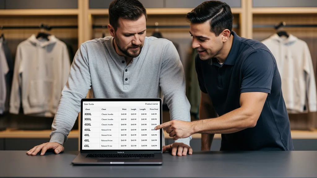 Click to manage / replace image A man comparing his measurements to a brand