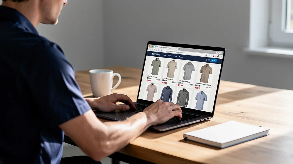 A person shopping for XXXL shirts on a laptop, browsing an online store