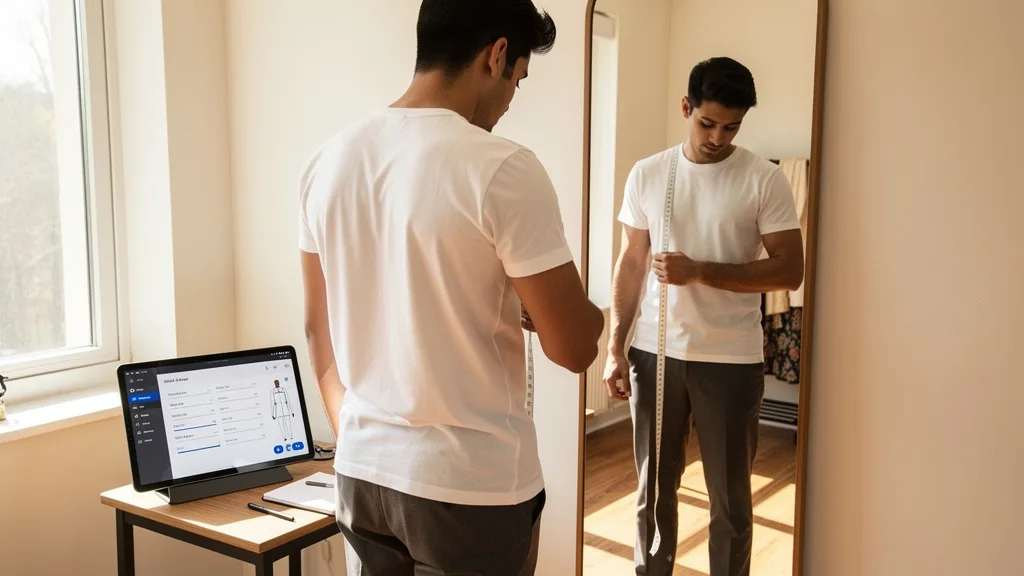 A person deciding on the perfect kurta length by measuring from their shoulder downwards.
