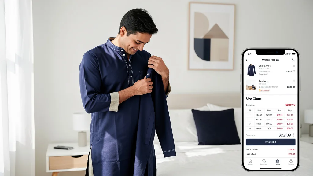 A happy customer holding a perfectly fitting kurta purchased online.