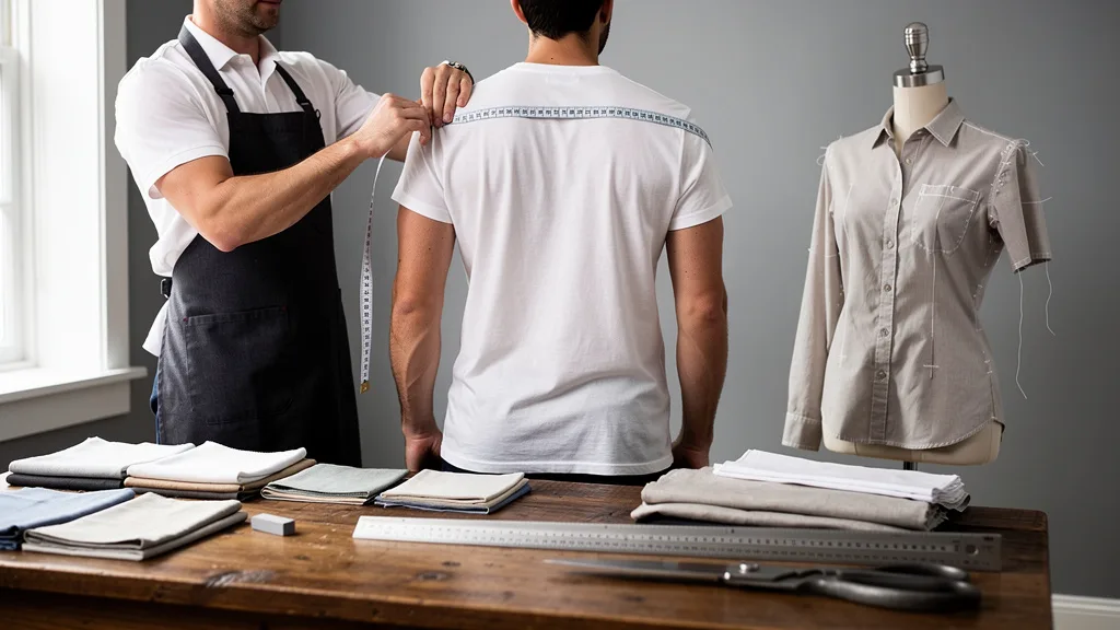 A tailor measuring a man