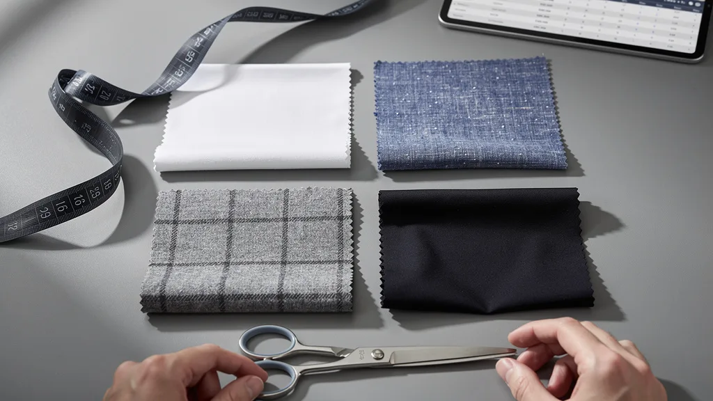 A collection of different shirt fabrics including cotton, linen, and flannel.
