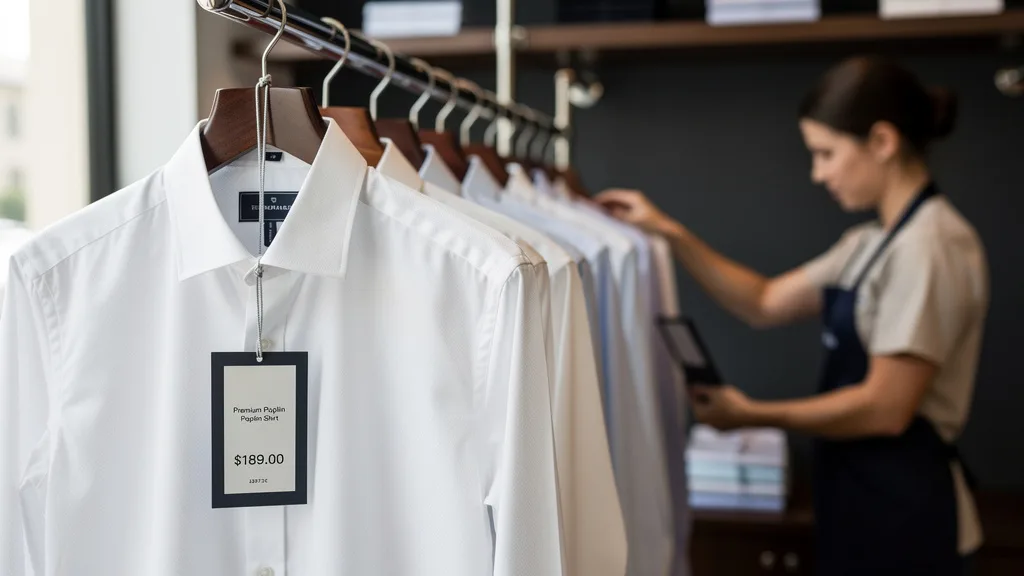 Price tag on premium shirt in boutique