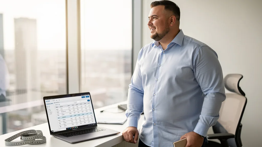 Premium Shirt - A plus-size man enjoying the confidence that comes with a perfectly fitting custom shirt.
