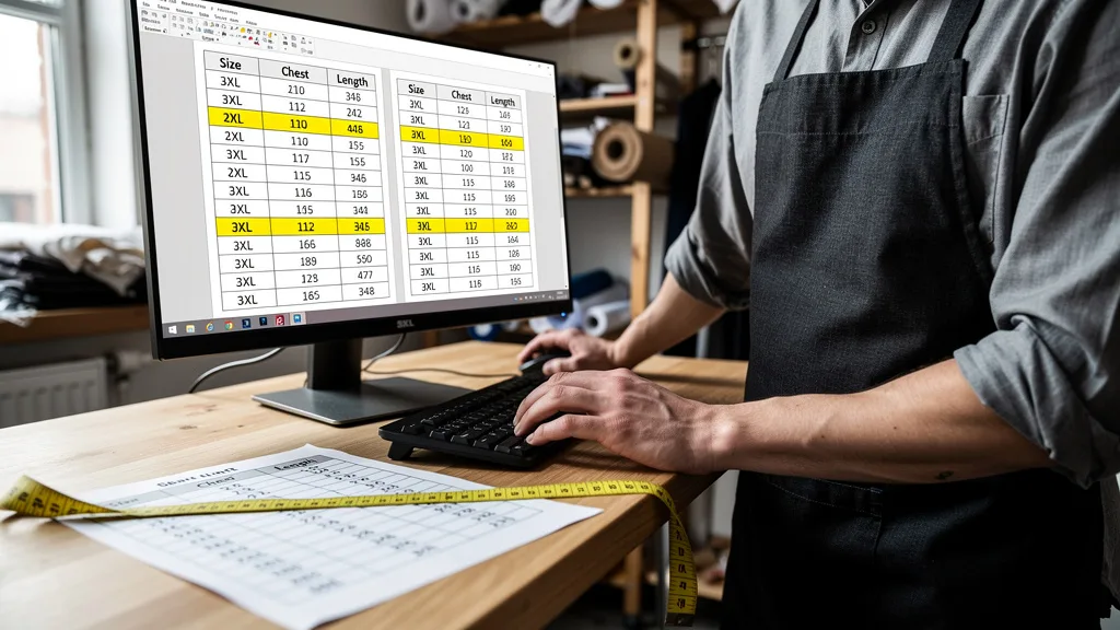 Click to manage / replace image Comparing two different brand size charts for a 3XL shirt, showing variations in measurements.