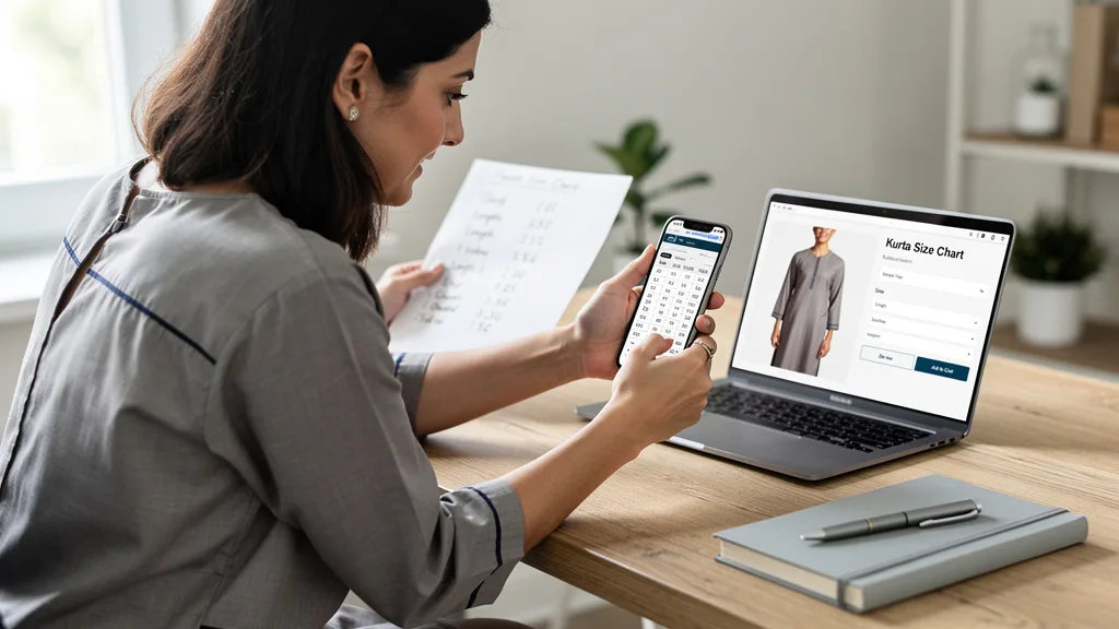 Click to manage / replace image Comparing measurements to kurta size chart on phone