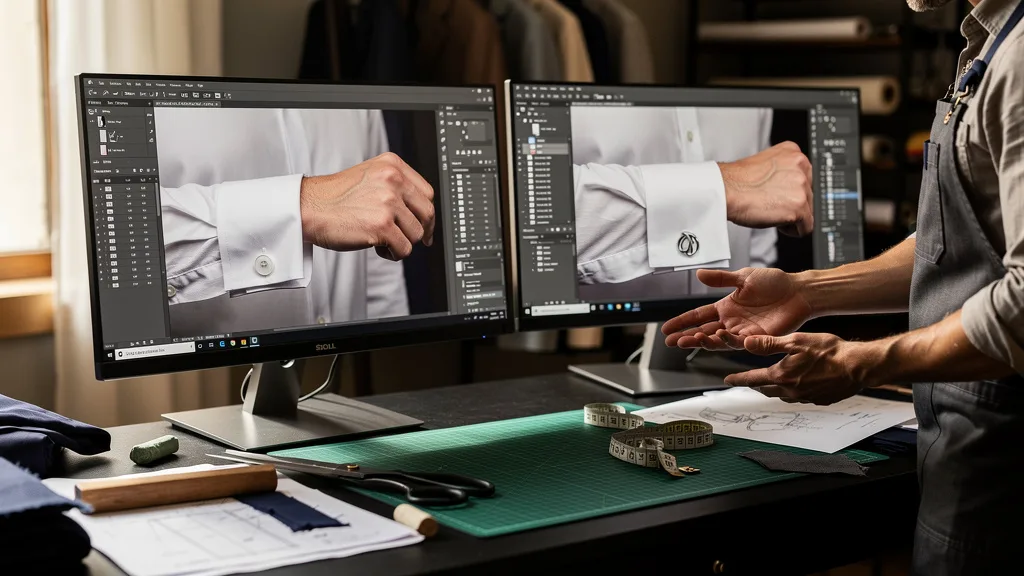 Comparison of a standard barrel cuff on a dress shirt and an elegant French cuff on a formal shirt.