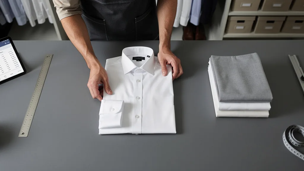Click to manage / replace image A person demonstrating the classic retail fold on a formal shirt for neat drawer storage.