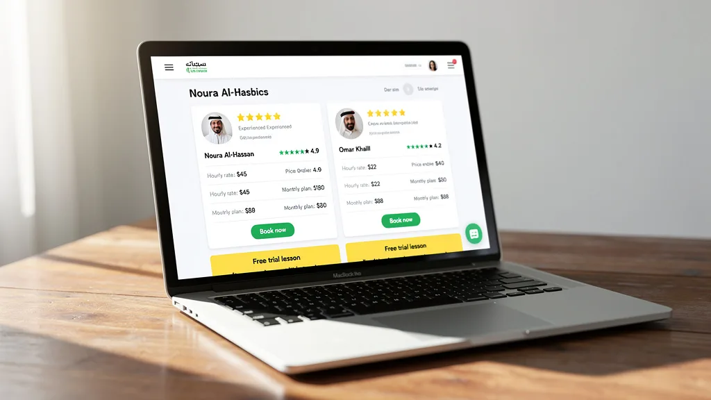 Comparing profiles of two online Arabic tutors with different experience levels and prices.