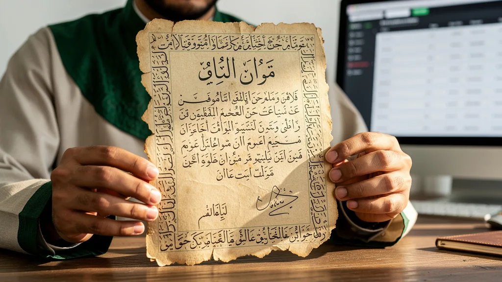 A close-up of a traditional Ijazah certificate with intricate Arabic calligraphy.