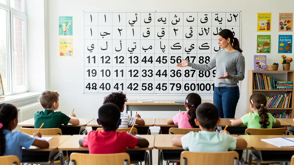 Click to manage / replace image A student practices writing compound Arabic numbers and their corresponding words.
