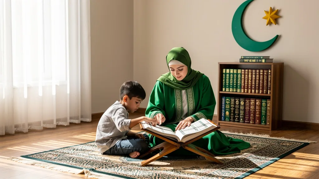 Click to manage / replace image A female Quran teacher providing a supportive and comfortable one-on-one lesson to a female student via video call.