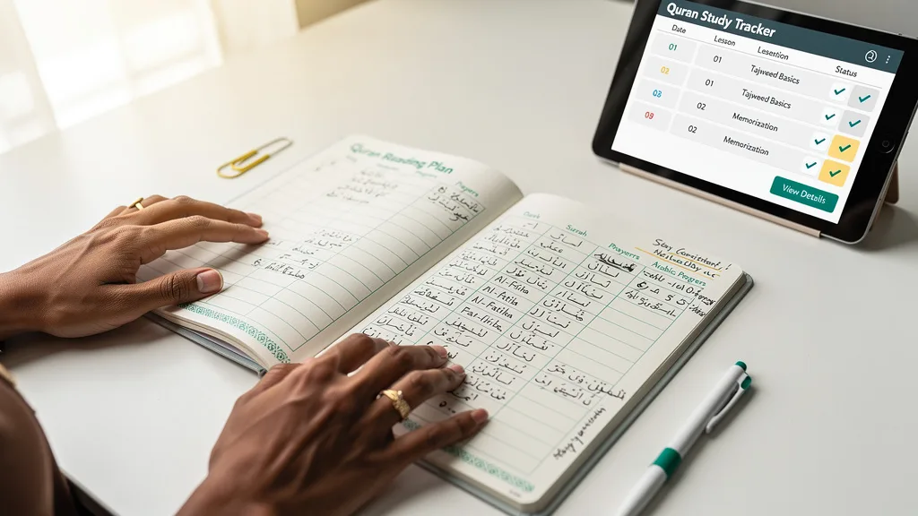 A detailed Quran reading schedule integrated with daily prayers.