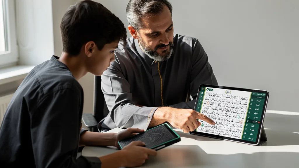 An AI Tajweed app on a computer screen analyzing a user