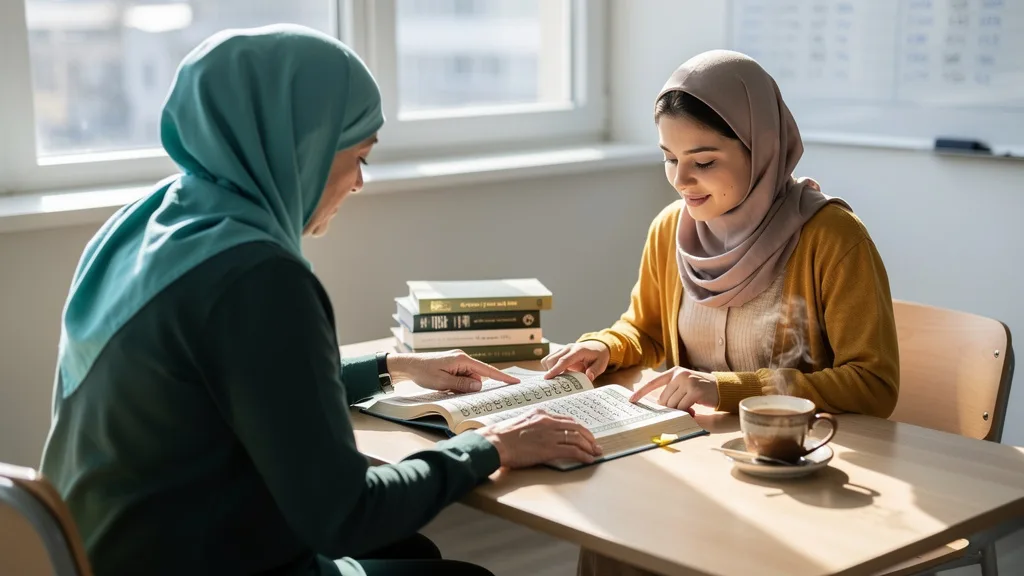 Click to manage / replace image A visual comparison of a personalized one-on-one Quran class versus a standard online group Quran class format.