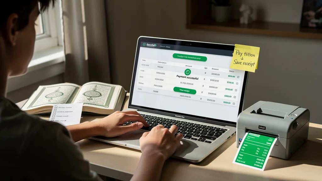 A person making a secure online payment for their Quran classes after a successful trial.