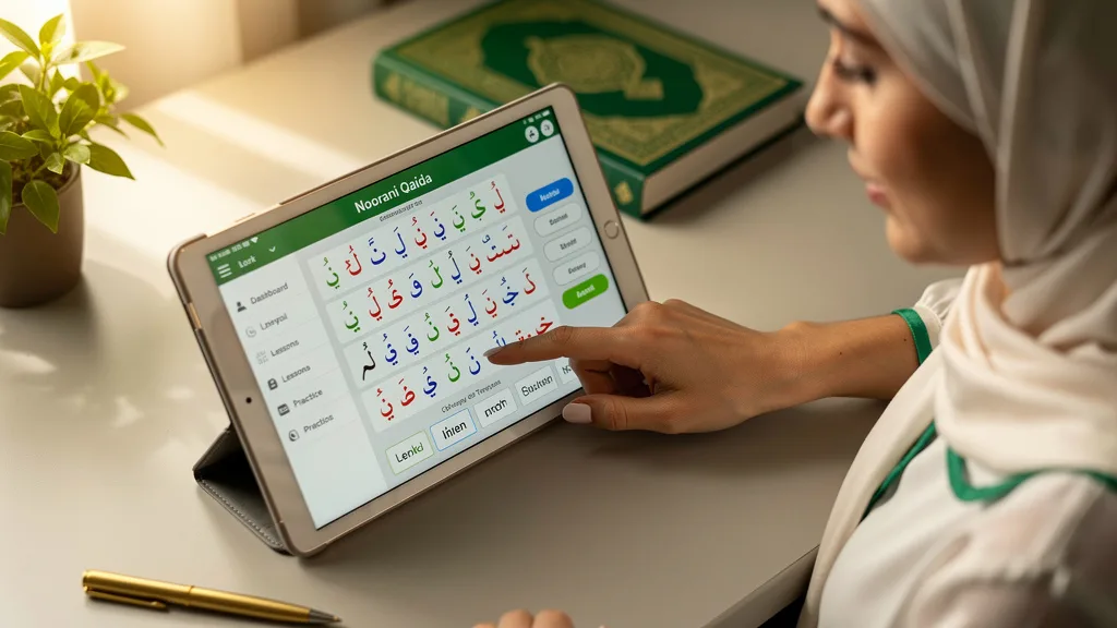 An interactive app for learning the Arabic alphabet as part of a structured Quran course.