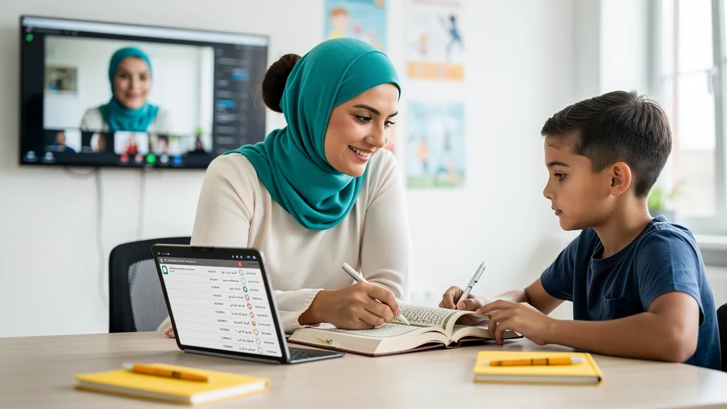 Click to manage / replace image A teacher provides continuous, formative feedback during a live Quran recitation session.